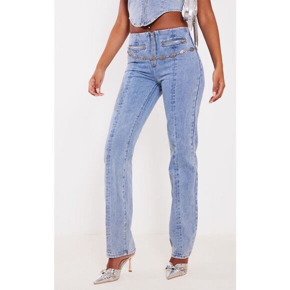 Pretty Little Thing Blue Wash 16 UK Tall Straight New Vintage Look Jeans - Picture 2 of 13